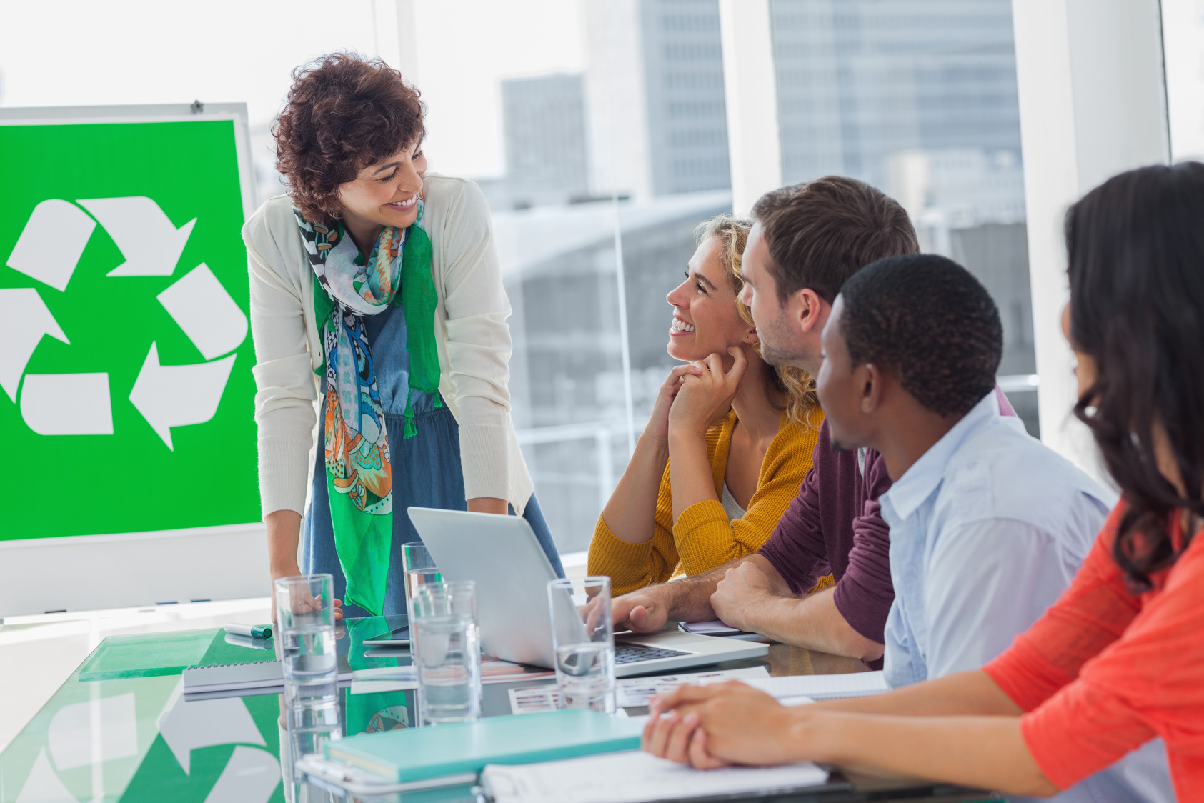 Team having meeting about recycling
